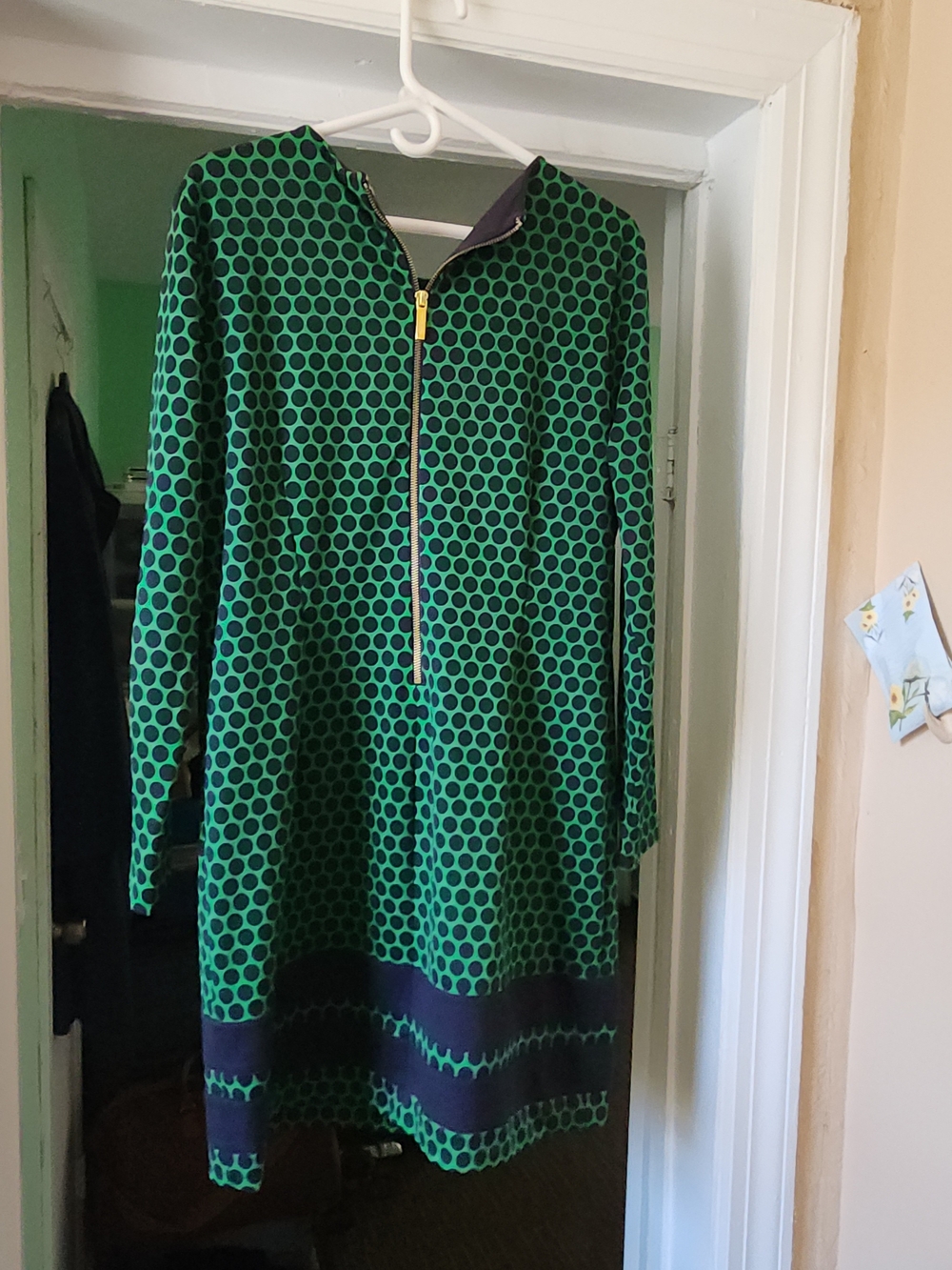 MICHAEL Michael Kors Green and Navy Polka Dot Long Sleeve Dress